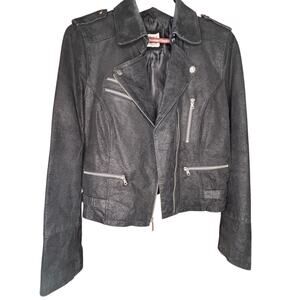 Levi's Faux Suede Moto Biker Jacket S Black Zipper & Pockets Wrists Buckled Hips